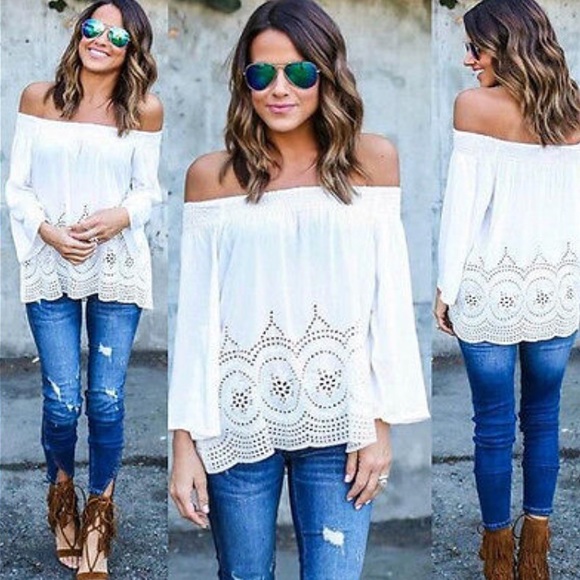 Tops - NWOT Off the Shoulder Boho White Top